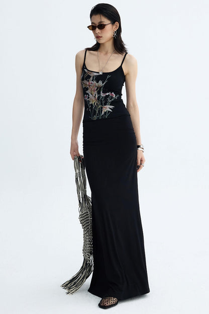 Black Draped Maxi Skirt