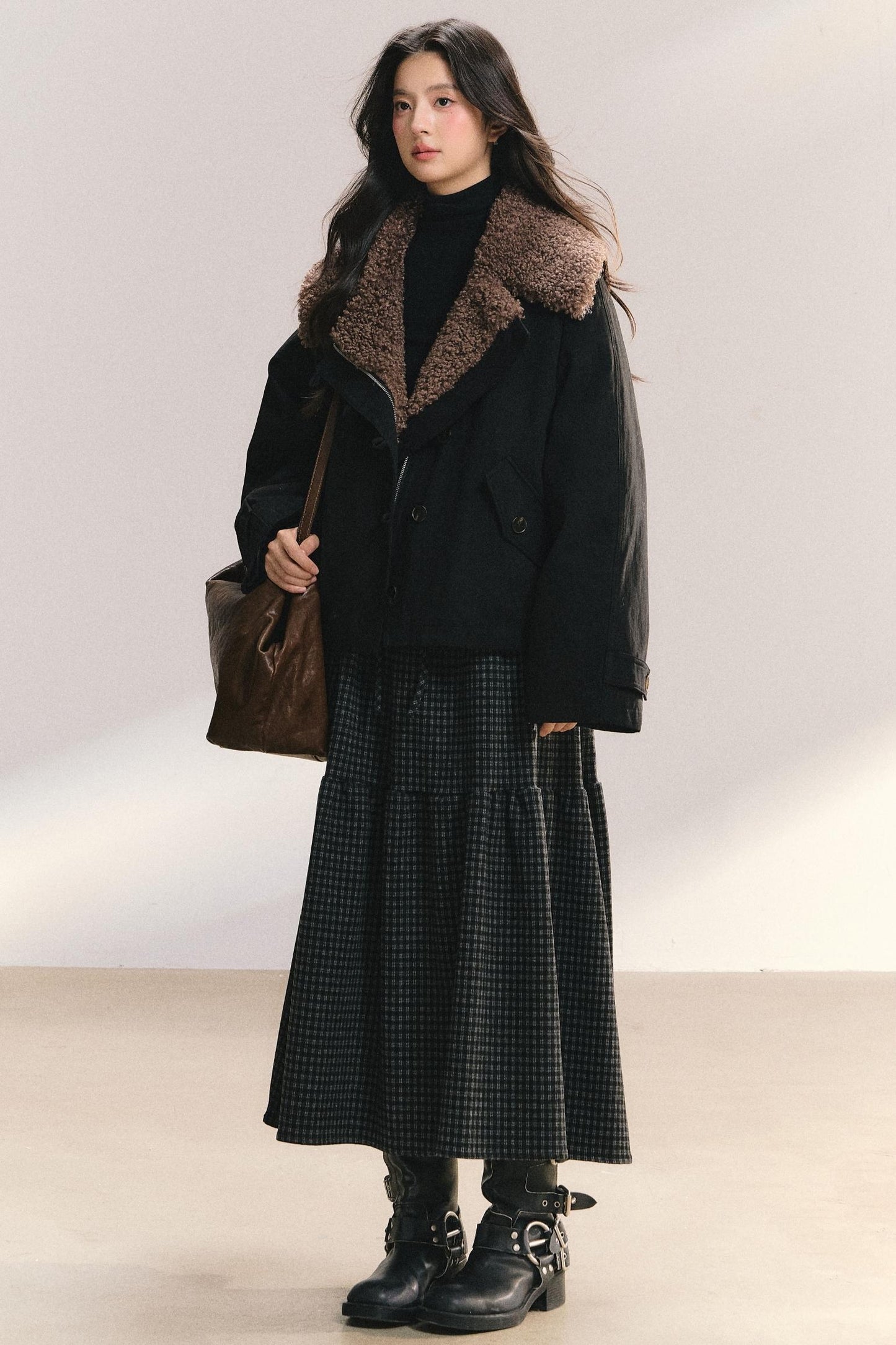 Large Fur Collar Wool Coat