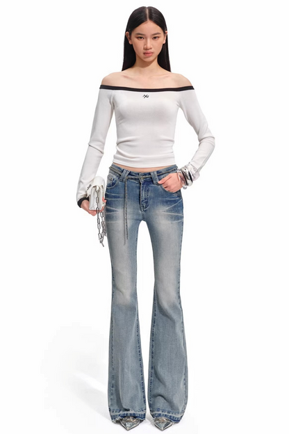 Color-Block Off-Shoulder Knit Top