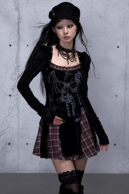 Baroque Velvet Plaid Dress