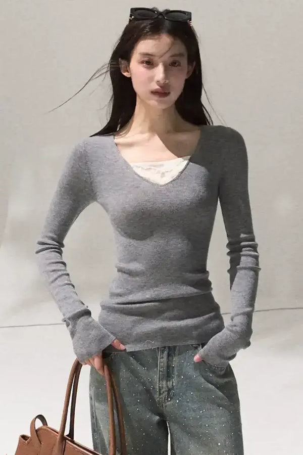 V-Neck Slim Casual Knit Sweater