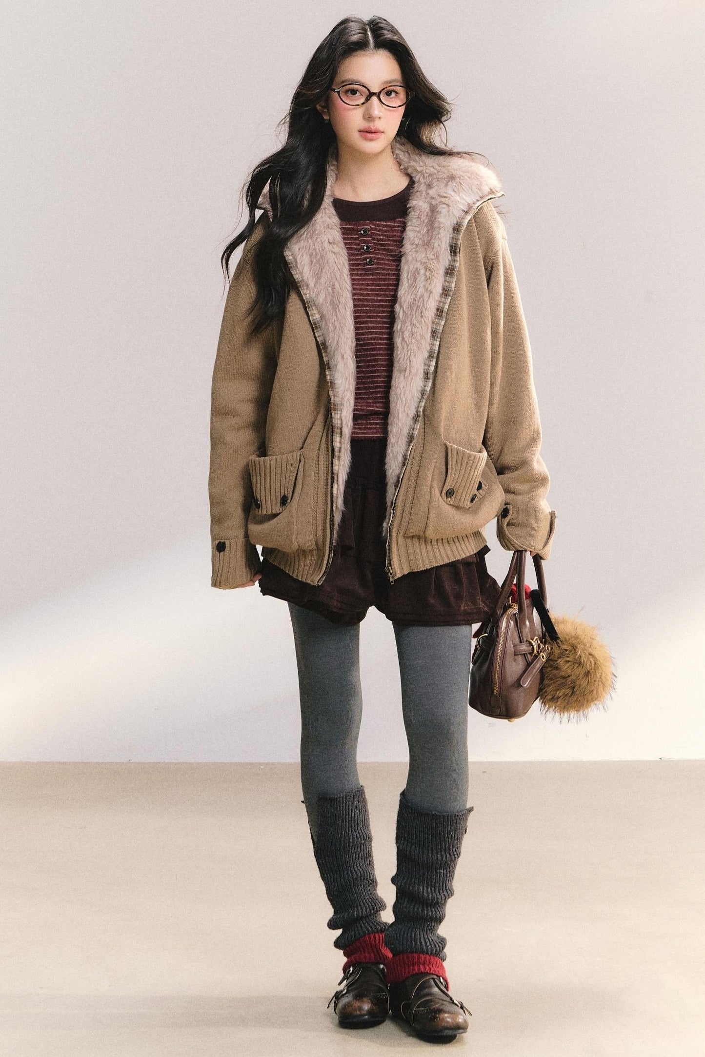 Plaid Patchwork Knit Cardigan