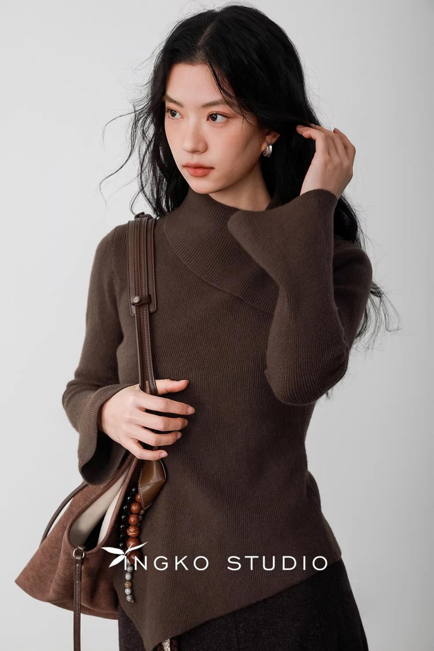 Hollow Slanted Collar Sweater