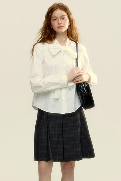 Gray And Blue Checked A-Line Skirt