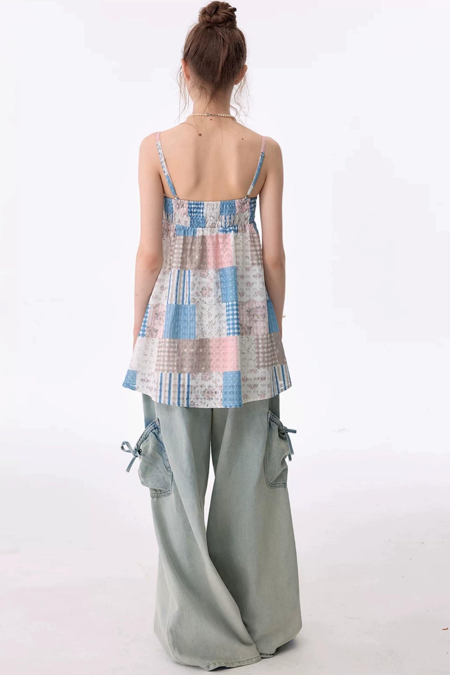 Contrasting Floral Plaid Tank Top