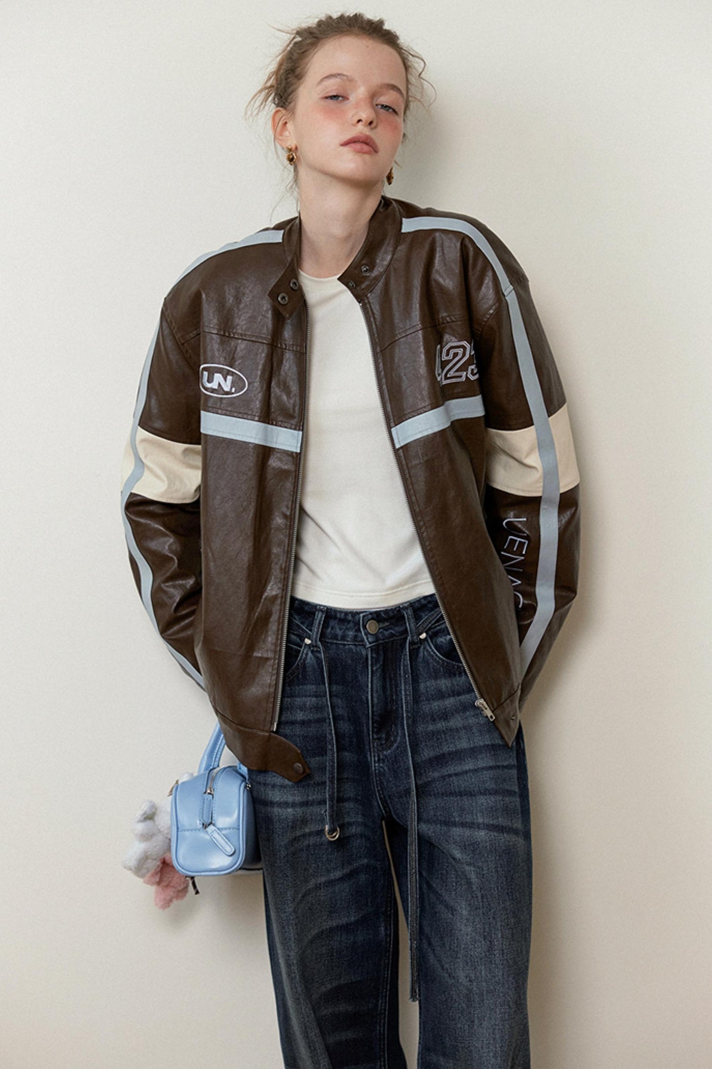 Brown Letter Embroidery Jacket