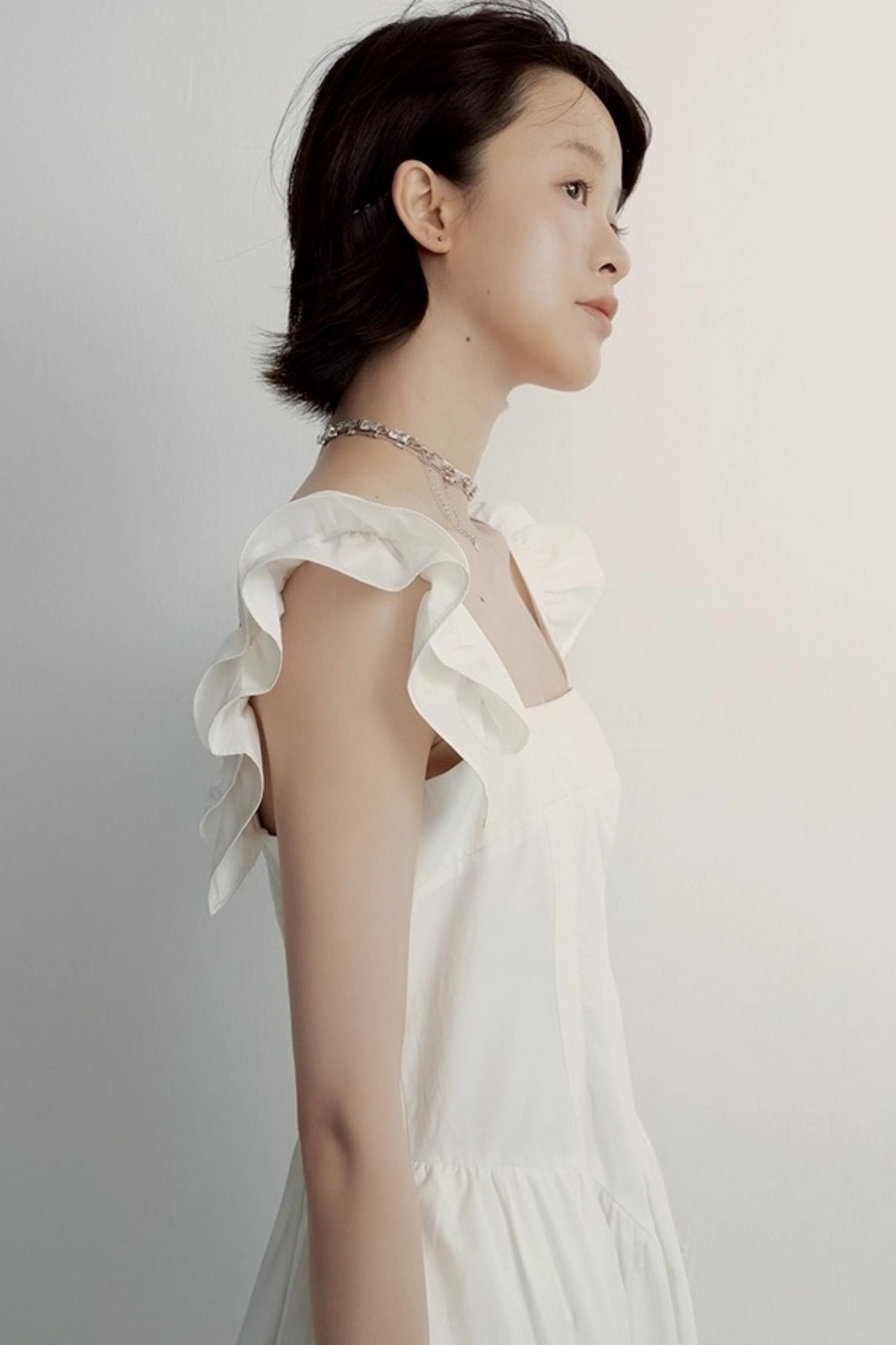 White Cotton Ruffle Dress