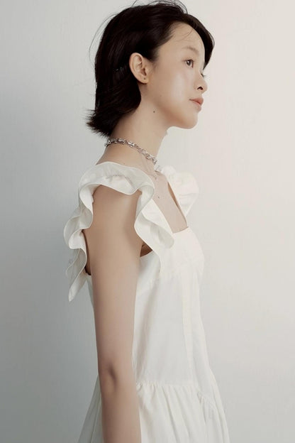 White Cotton Ruffle Dress