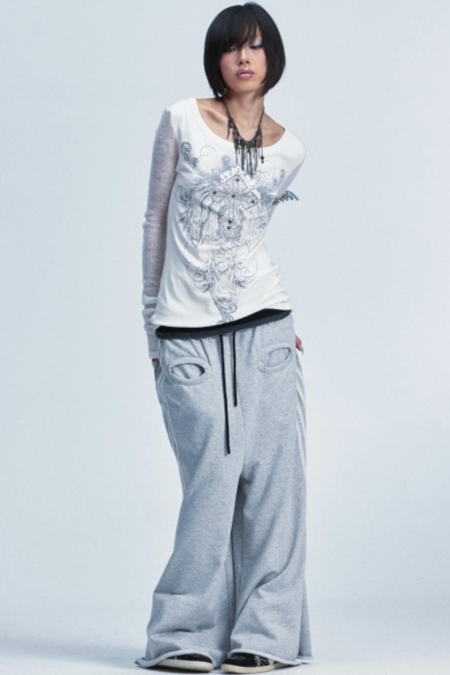 Two-Tone Cross Print Top