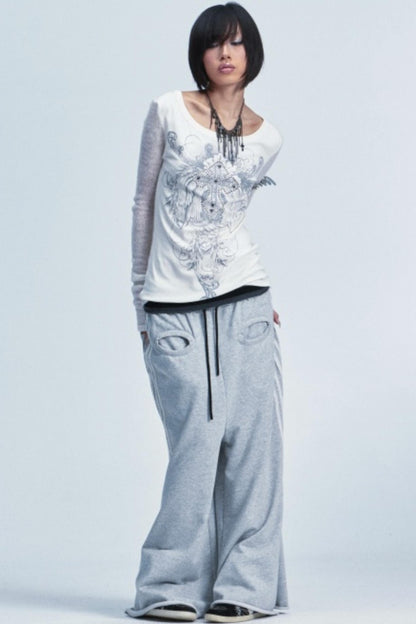 Two-Tone Cross Print Top