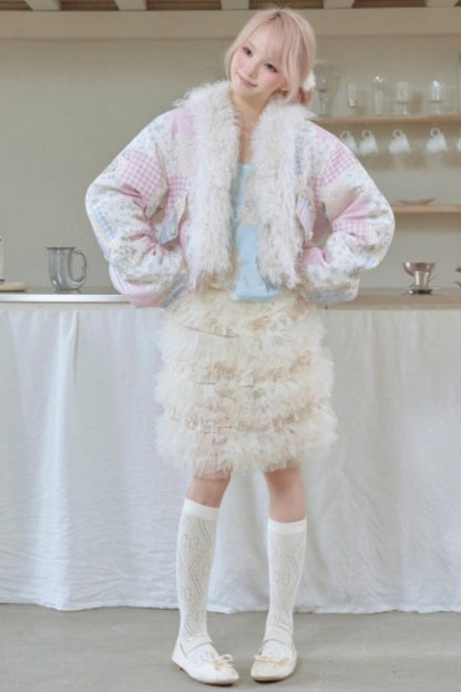 Sweet Floral Patchwork Fur Jacket