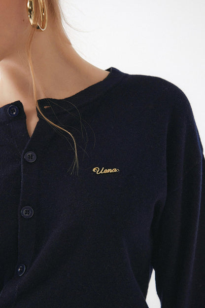 Navy Blue Wool Cardigan Set-Up