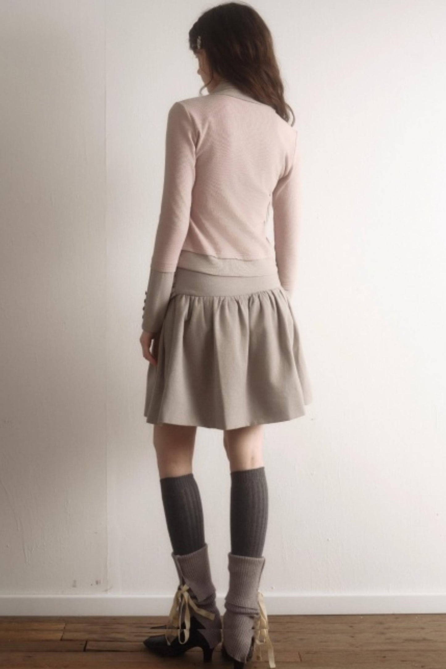 Misty Gray Pleated A-Line Skirt