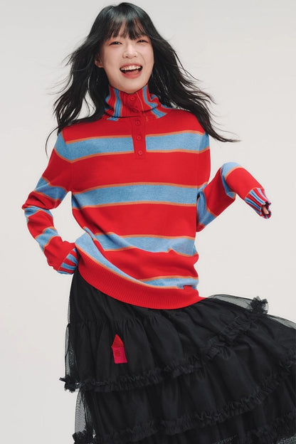 Color-Blocked Striped Knit Sweater