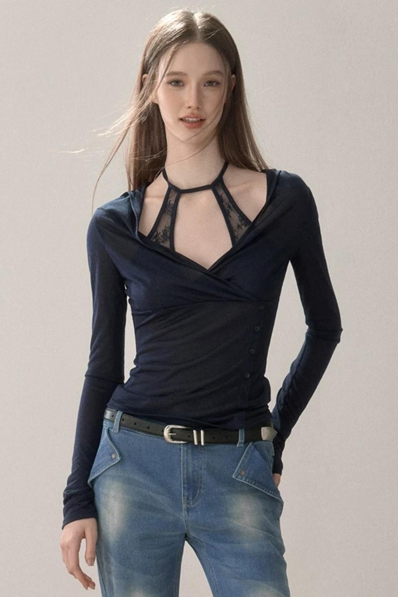 Lace Splicing Halter Top
