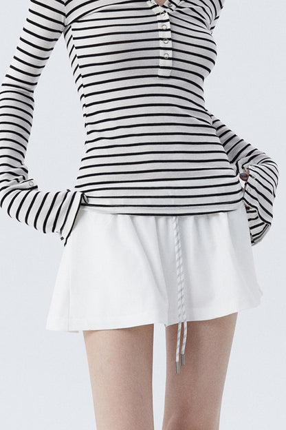 Tie-Waist Striped Short Skirt