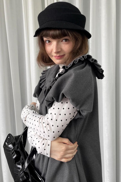 Gray Tweed Bow Lace Puff Sleeve Dress