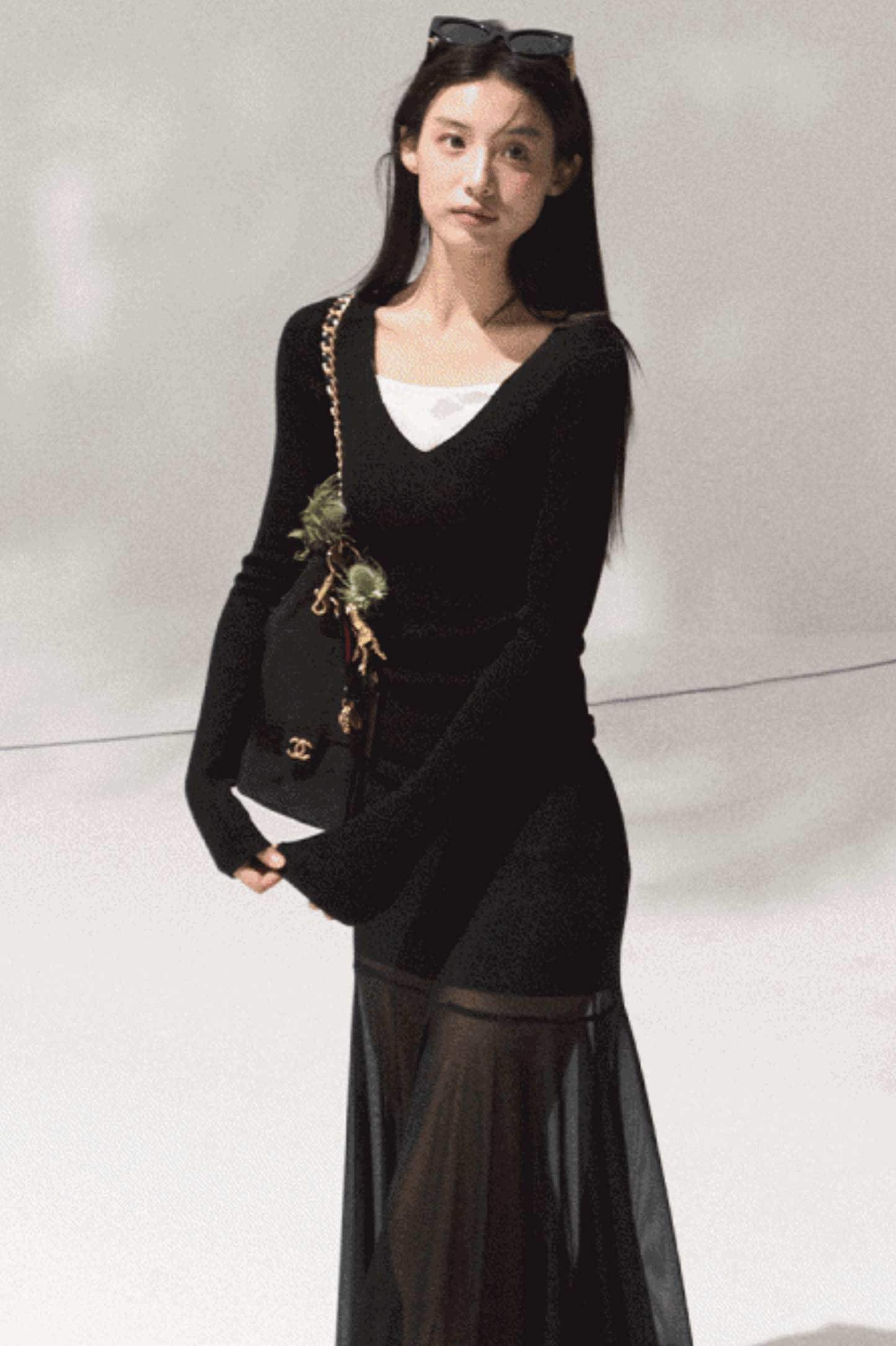 High-Waisted Knit Mesh Skirt