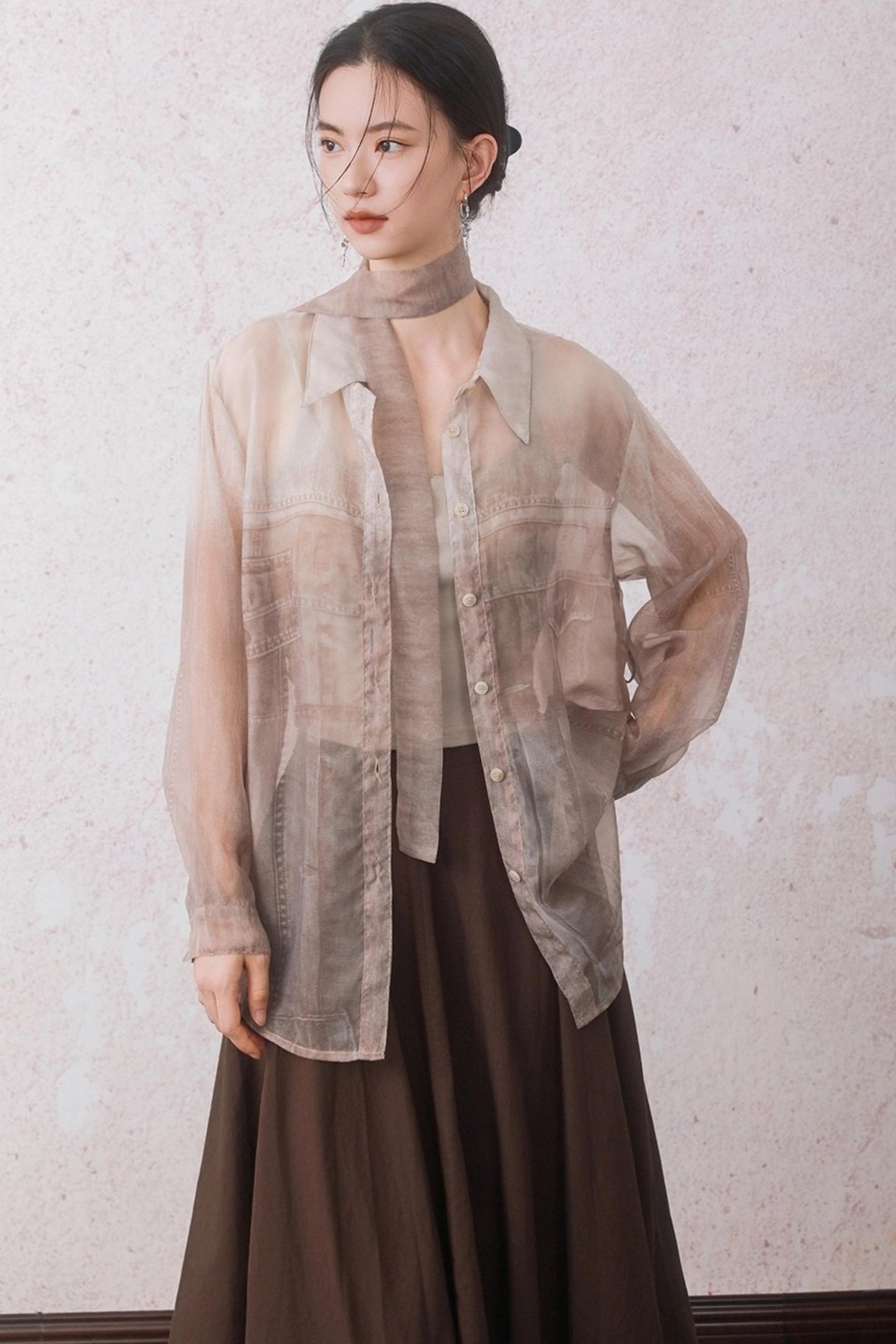 Autumn Apricot Imitation Denim Shirt