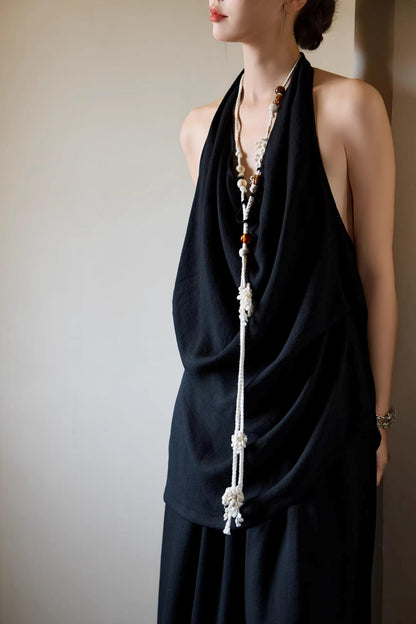 Black Beaded Halter Vest