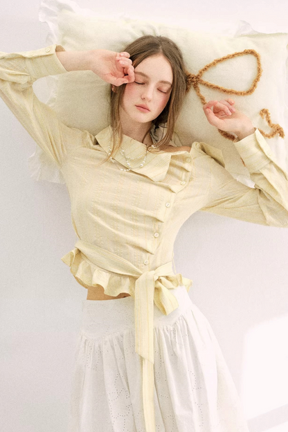 Creamy Yellow Striped Ruffled Top