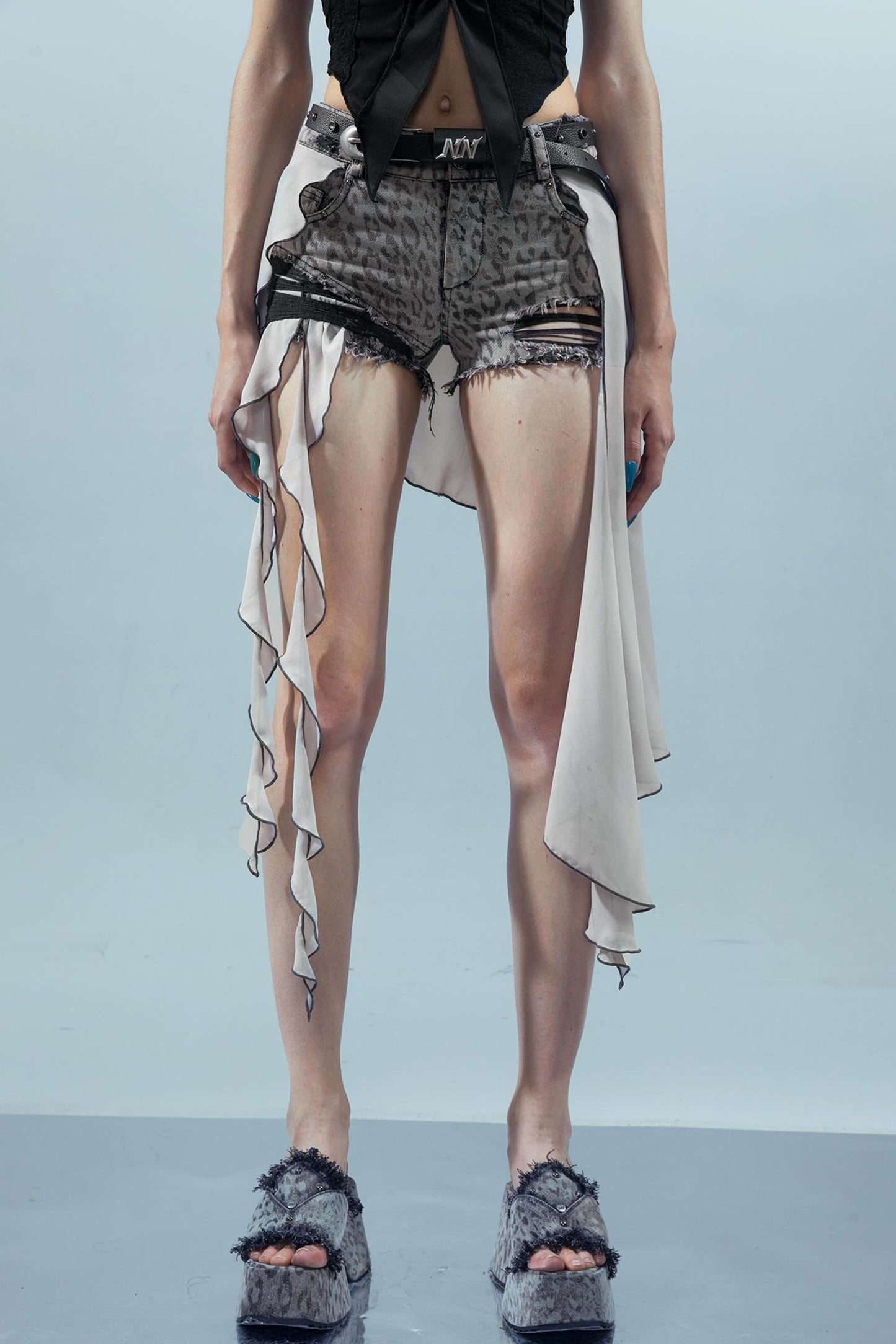 Leopard Denim Patchwork Shorts