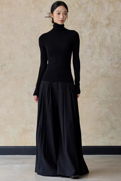 Autumn Black Wide-Leg Pants