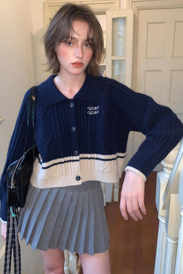 Collegiate Style Wool Cable Cardigan