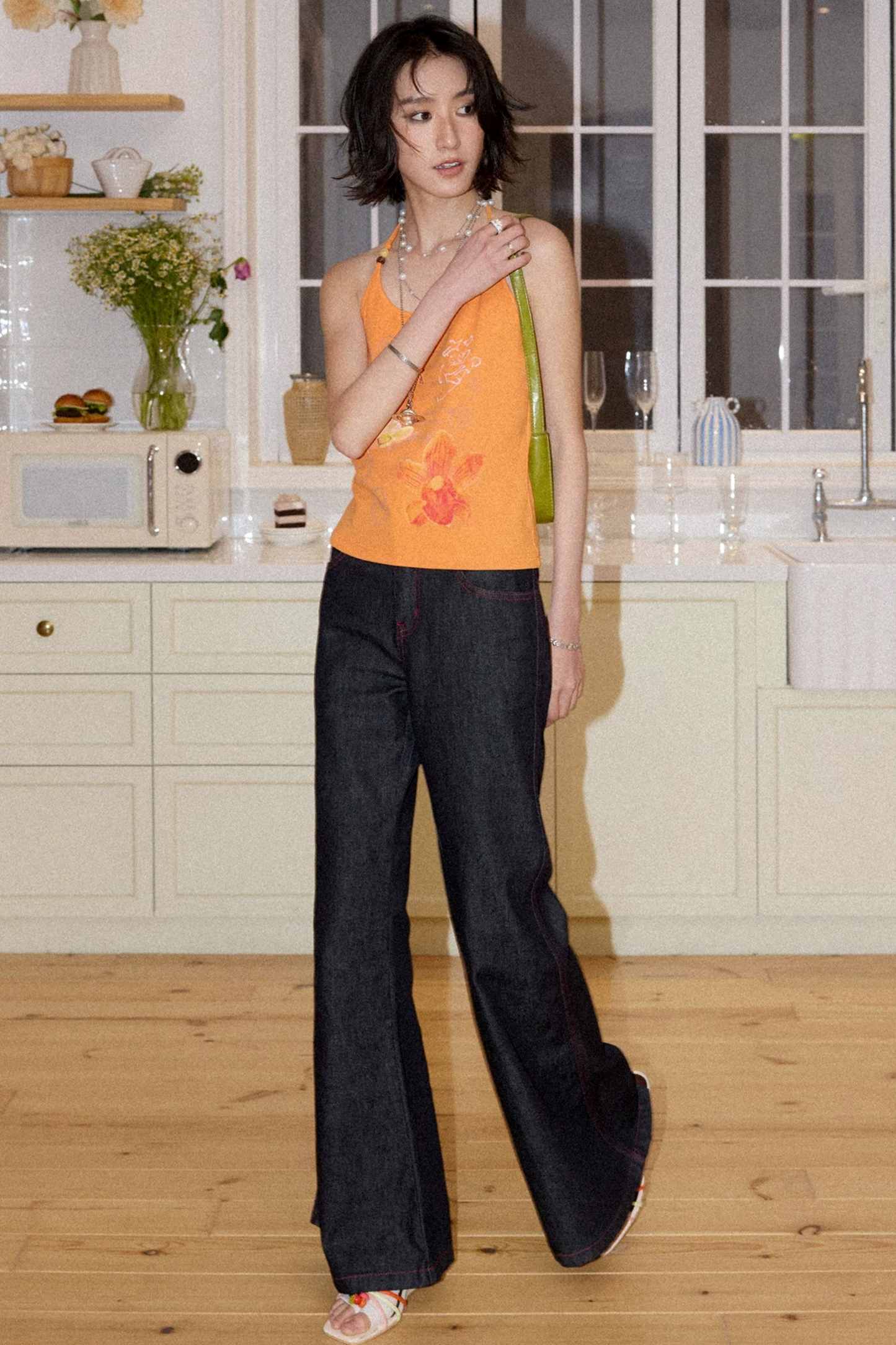 Retro Color-Blocked Flared Pants