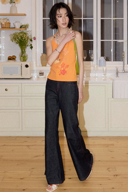 Retro Color-Blocked Flared Pants