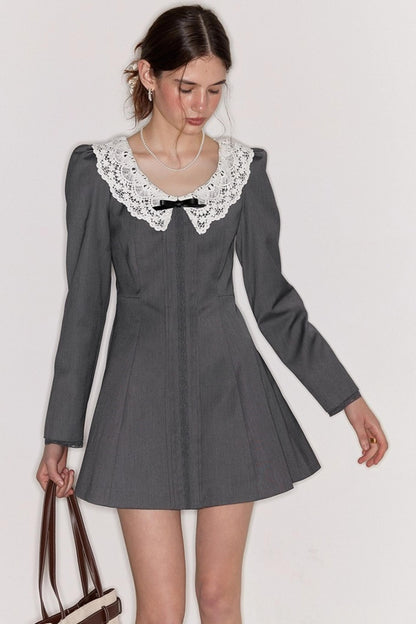 Grey Lace Bow Doll Dress