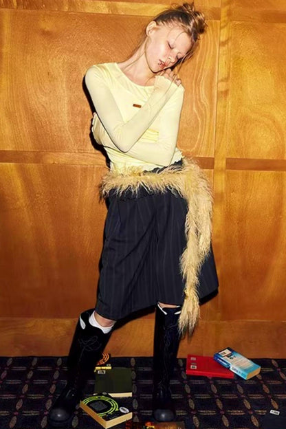 Gray Striped Six-Point Pants