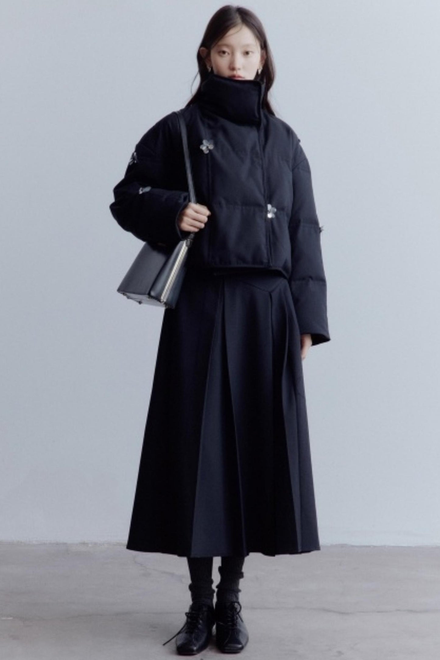 Lime Wool Irregular Pleated Wool Skirt