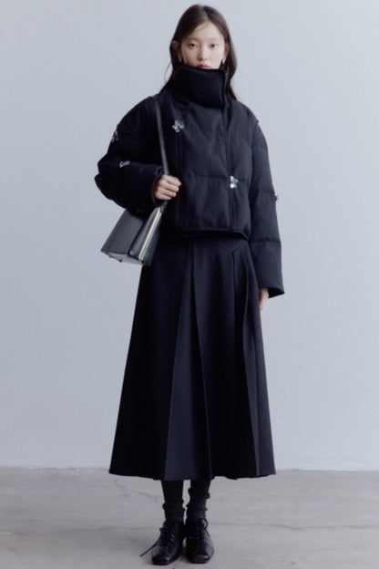 Lime Wool Irregular Pleated Wool Skirt