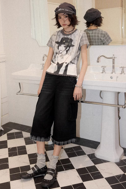 Portrait Plaid Rhinestone Top
