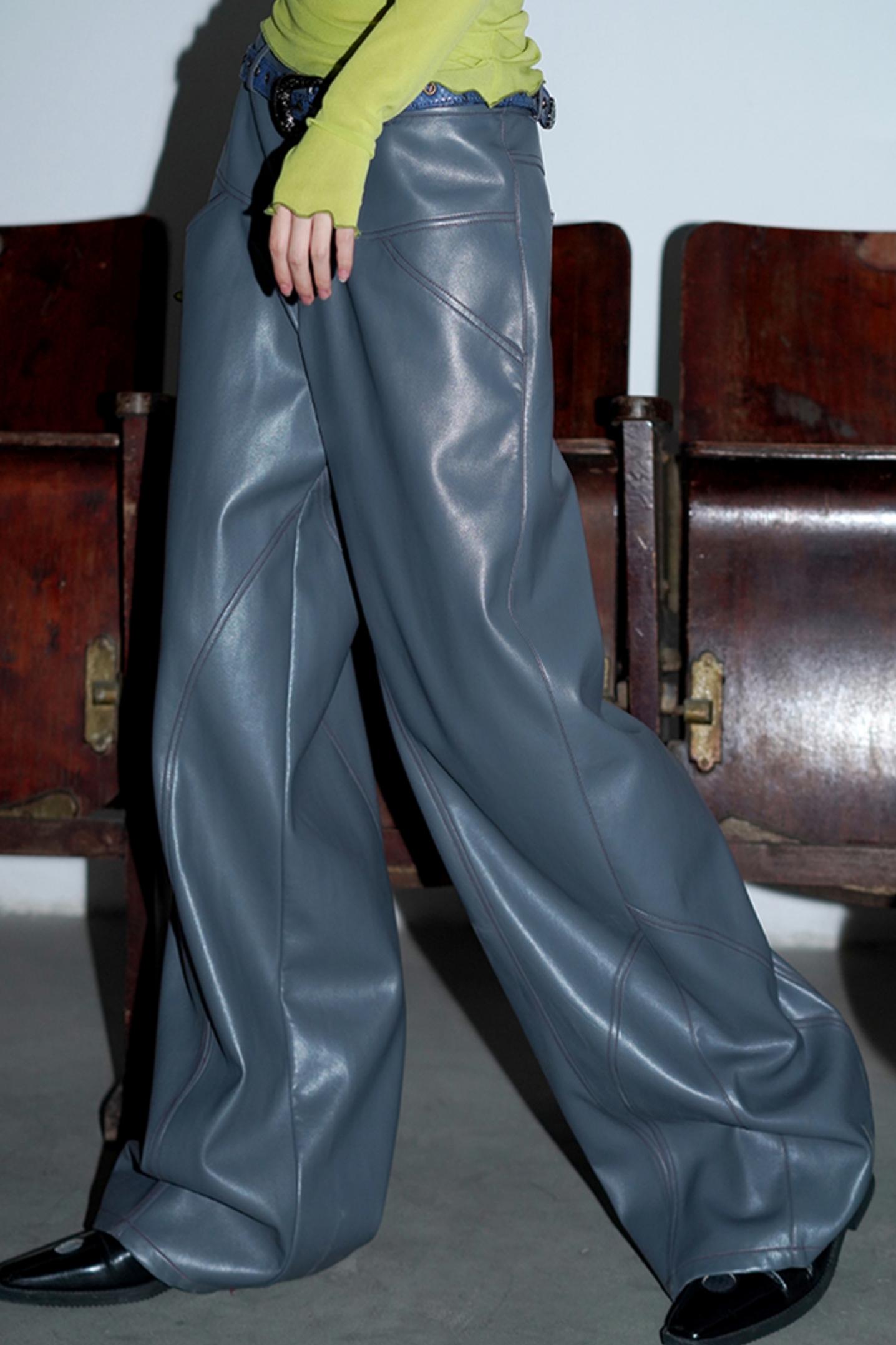 Retro Wide-Leg Leather Pants