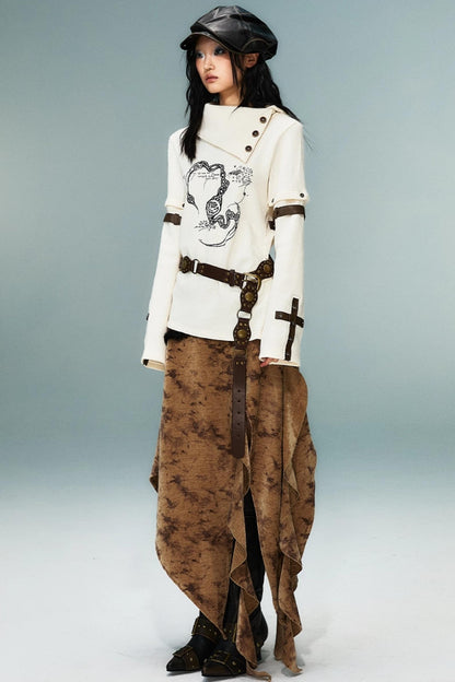 Vintage Detachable Sleeve Cross Knit Top