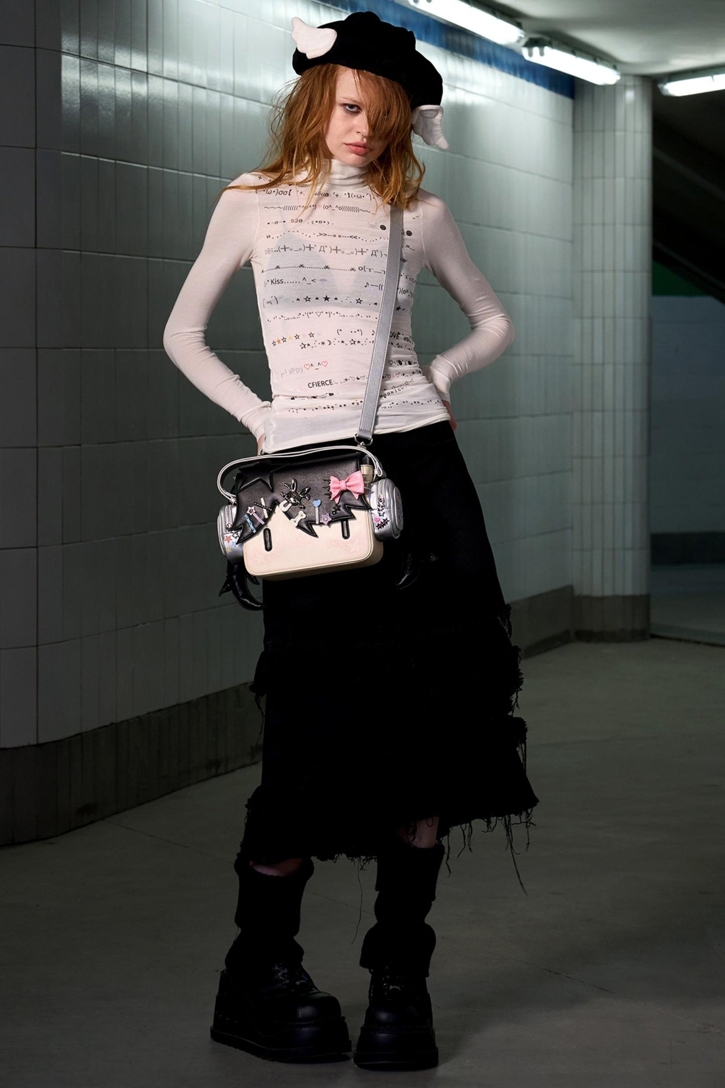 Wool Blend Striped Turtleneck Top