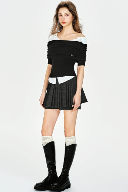 Vintage Style Off-Shoulder Knit Top