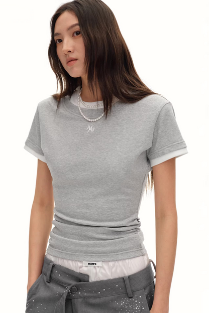 Color-Block Ruched Slim Tee