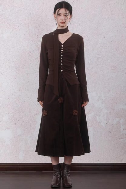 Caramel Coffee Shell Buckle Streamer Top