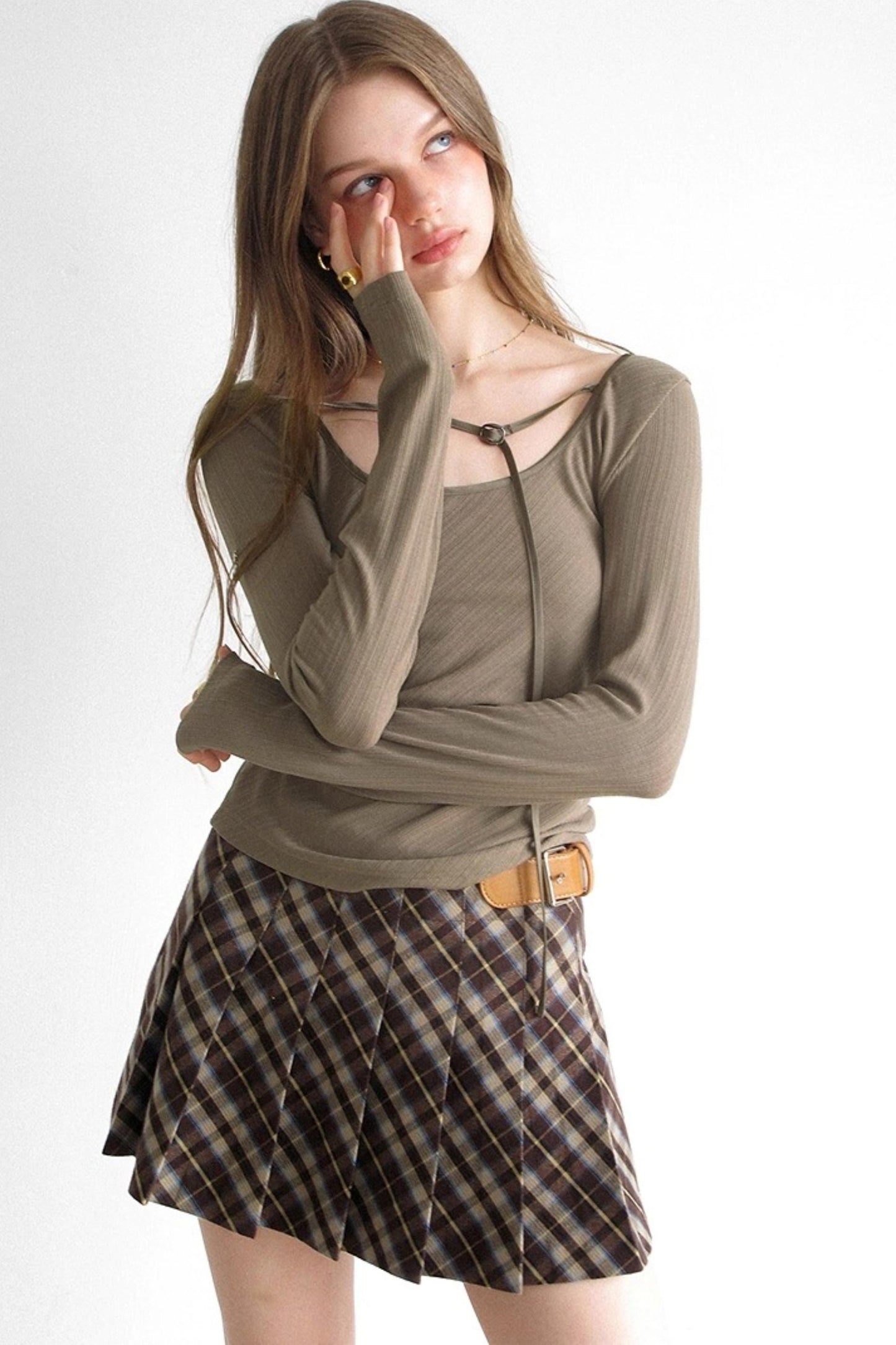 Vintage Plaid Waist Slimming Skirt