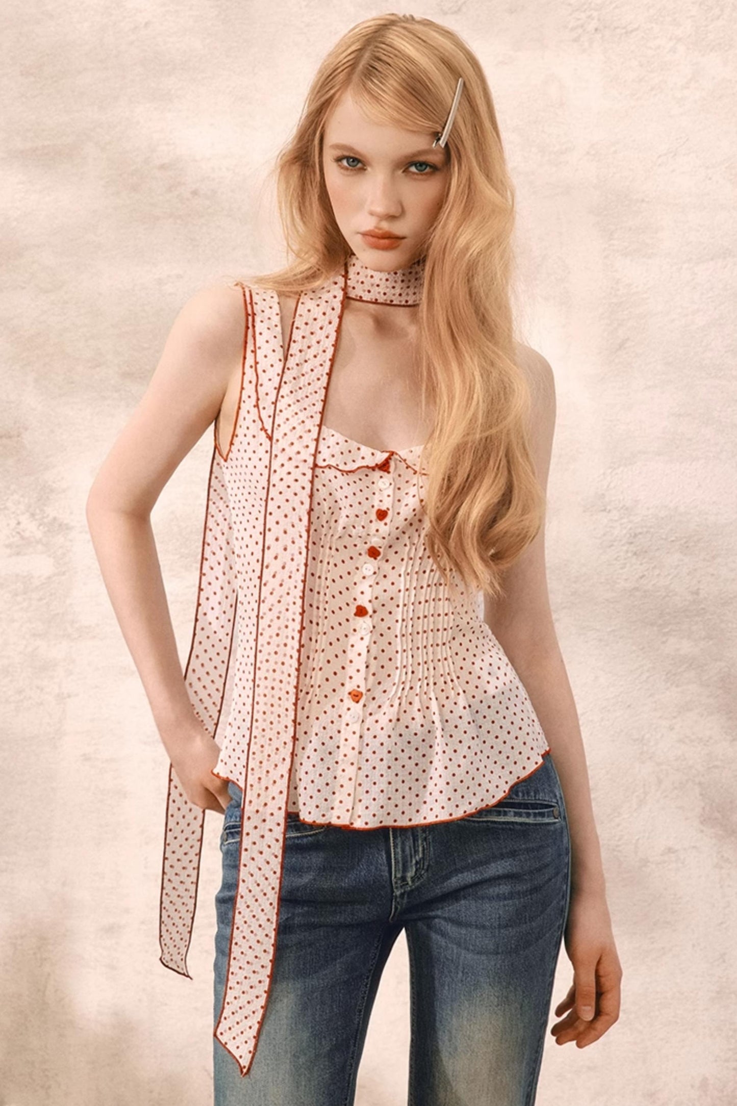 Red Polka Dot Ruffle Blouse