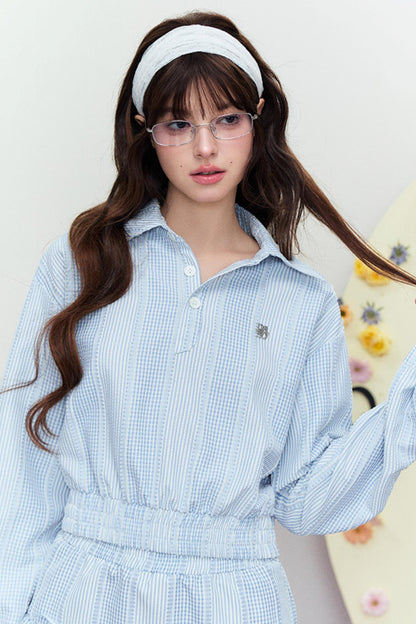 Zweiteiliger gestreifter Frühlingsanzug mit Regenschirmrock