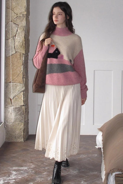 Pink Vintage Cashmere-Like Turtleneck Sweater