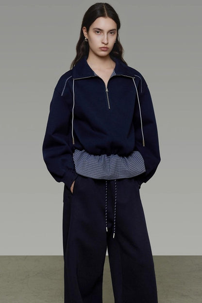 Contrasting Stand Collar Sweatshirt