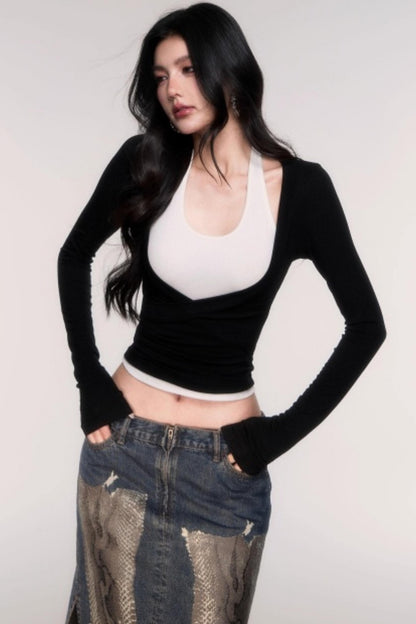 Two-Piece Halterneck Long Sleeve Top