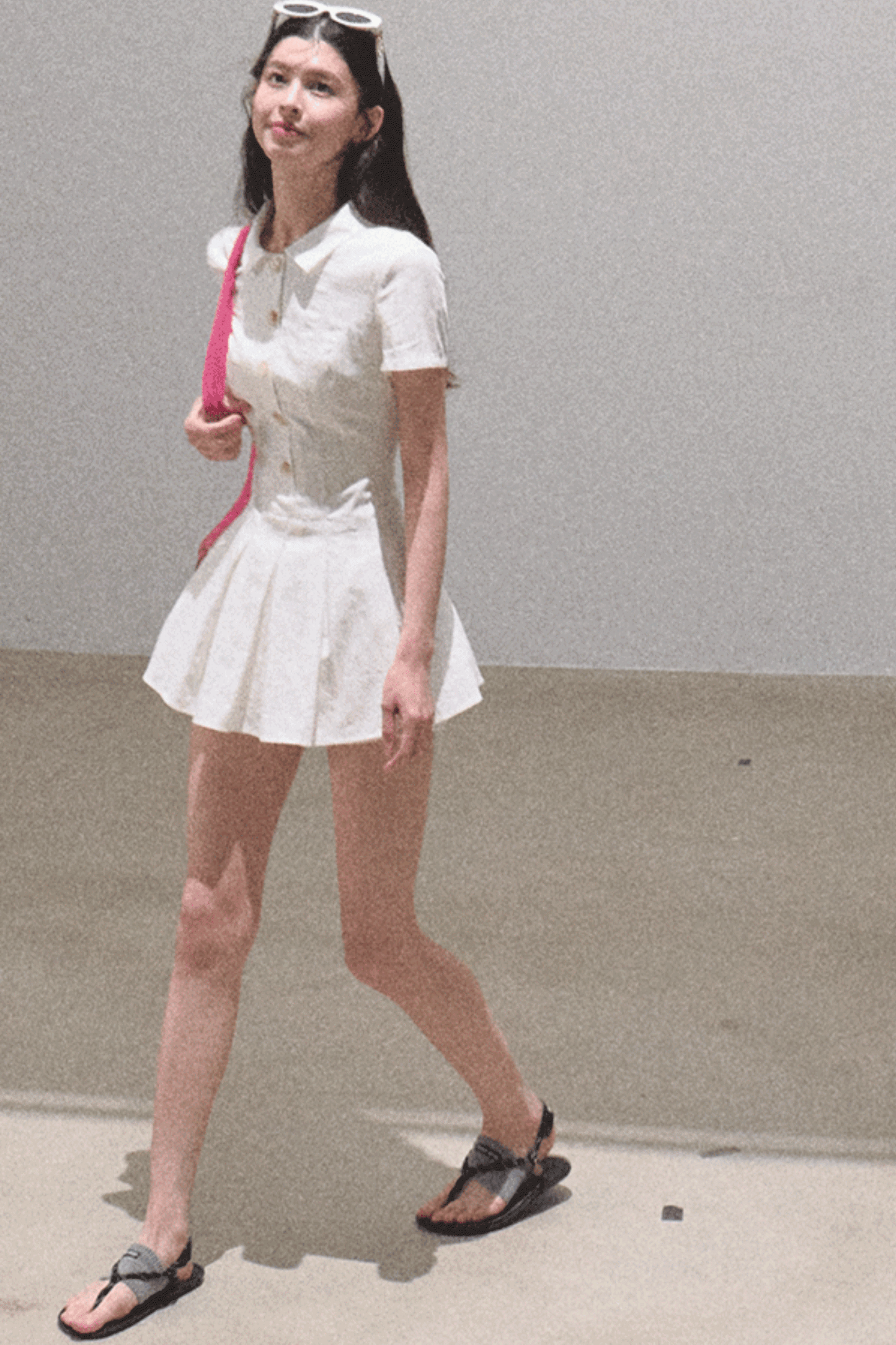 Pleated Textured Shirt Dress