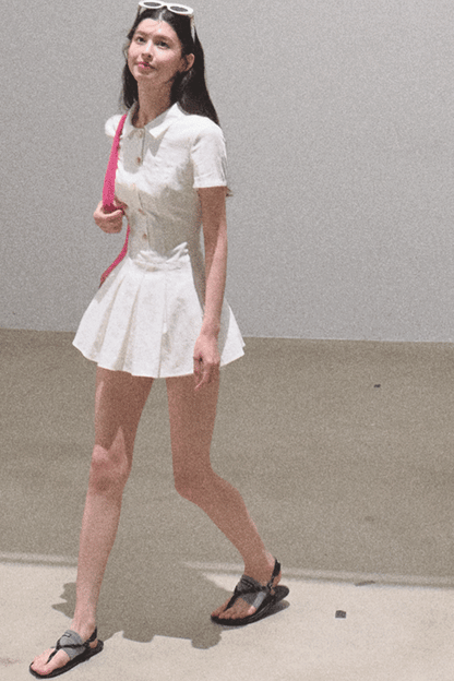 Pleated Textured Shirt Dress