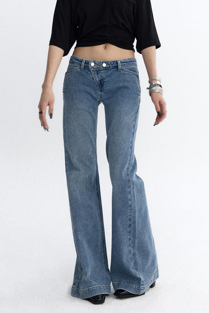 Deconstructed Washed Blue Bootcut Pants